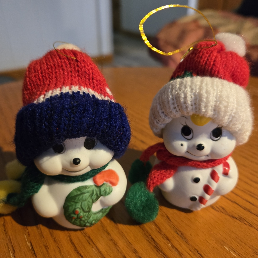 Festive Snowman Ornaments with Knit Hats